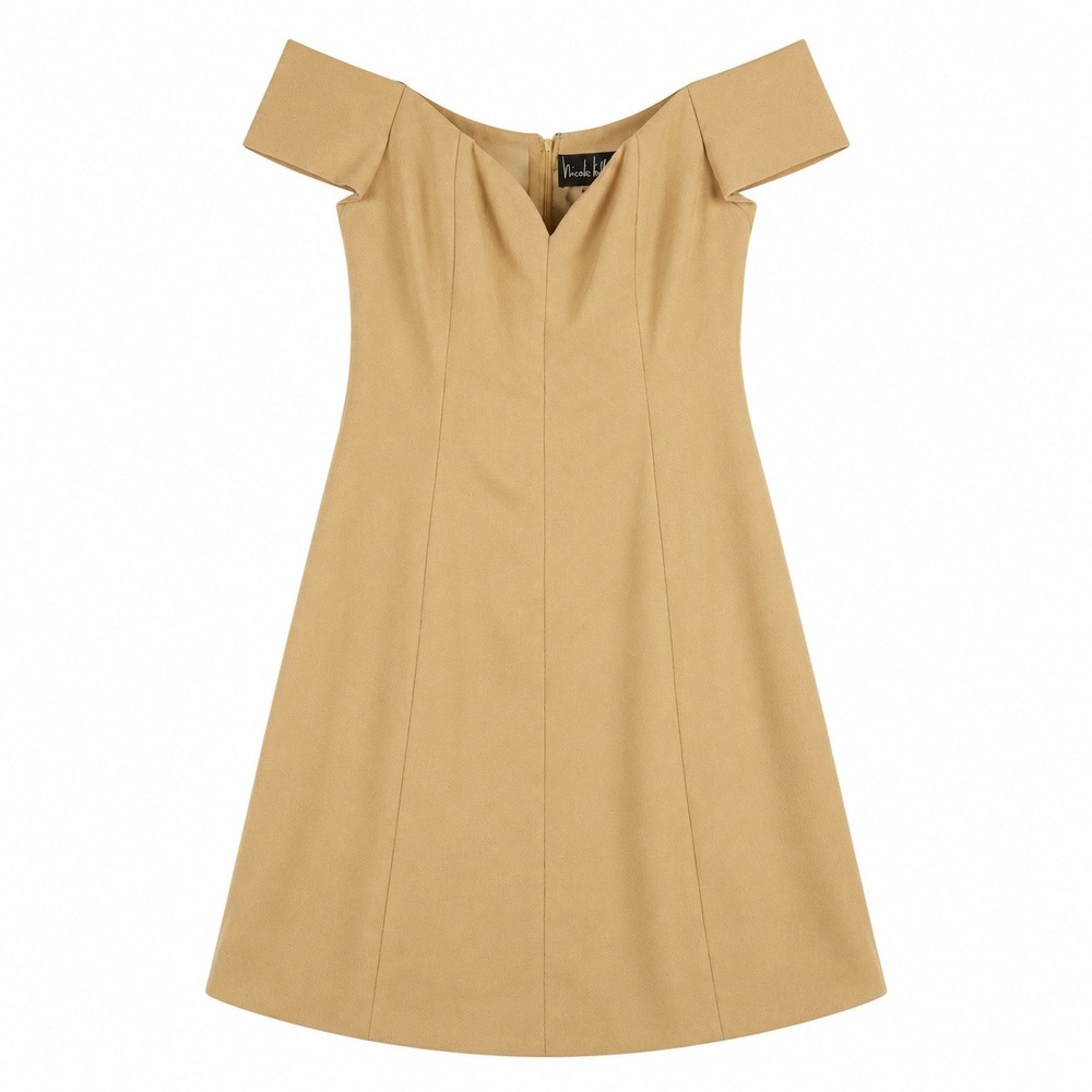 Vintage Nicole Miller Y2K Women's Size 12 Beige Off Shoulder Dress